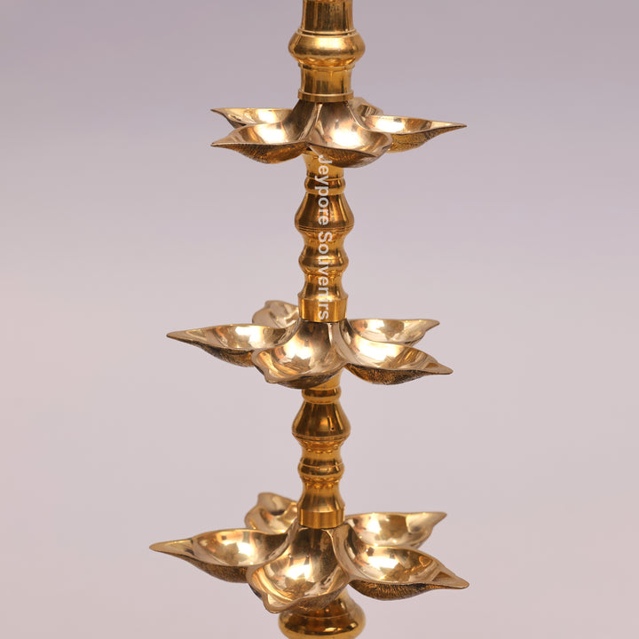 South Indian Brass Peacock Multi-Tier Kuthu Vilakku Oil Lamp