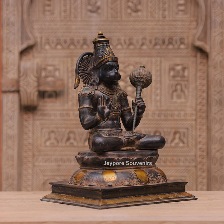 Handcrafted Brass Hanuman Ji Statue in Blessing Pose with Gada