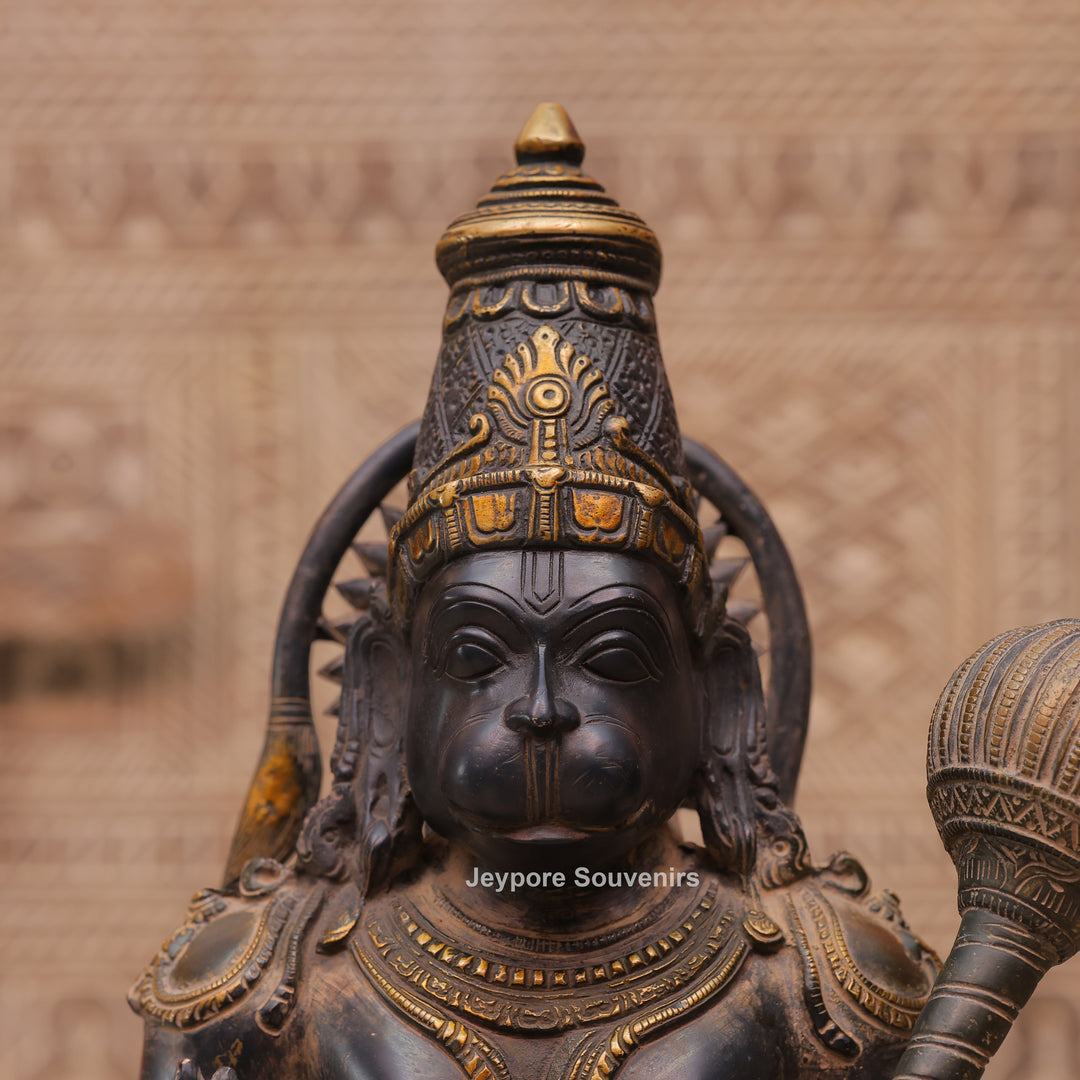 Handcrafted Brass Hanuman Ji Statue in Blessing Pose with Gada