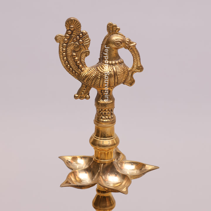 South Indian Brass Peacock Multi-Tier Kuthu Vilakku Oil Lamp