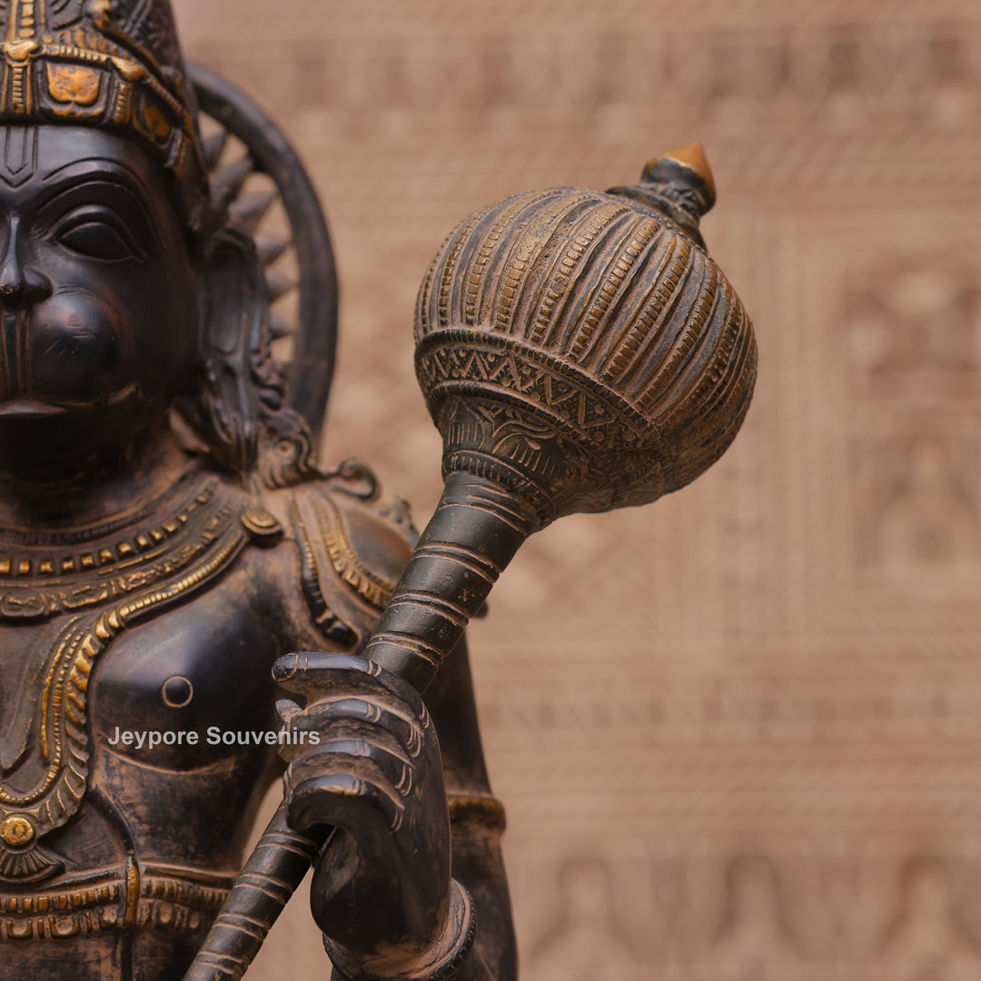 Handcrafted Brass Hanuman Ji Statue in Blessing Pose with Gada