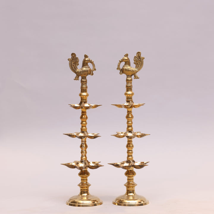 South Indian Brass Peacock Multi-Tier Kuthu Vilakku Oil Lamp