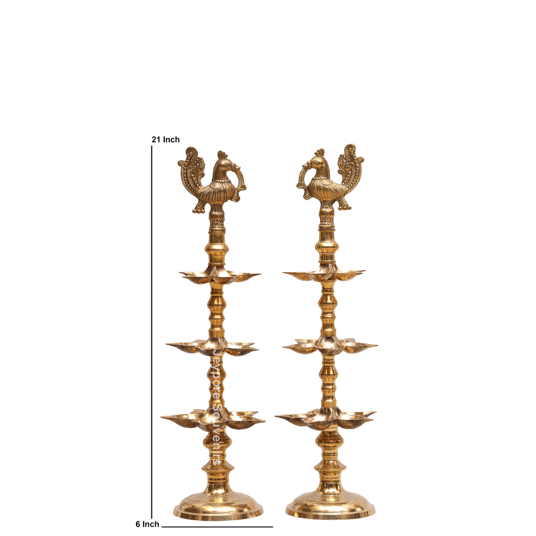South Indian Brass Peacock Multi-Tier Kuthu Vilakku Oil Lamp