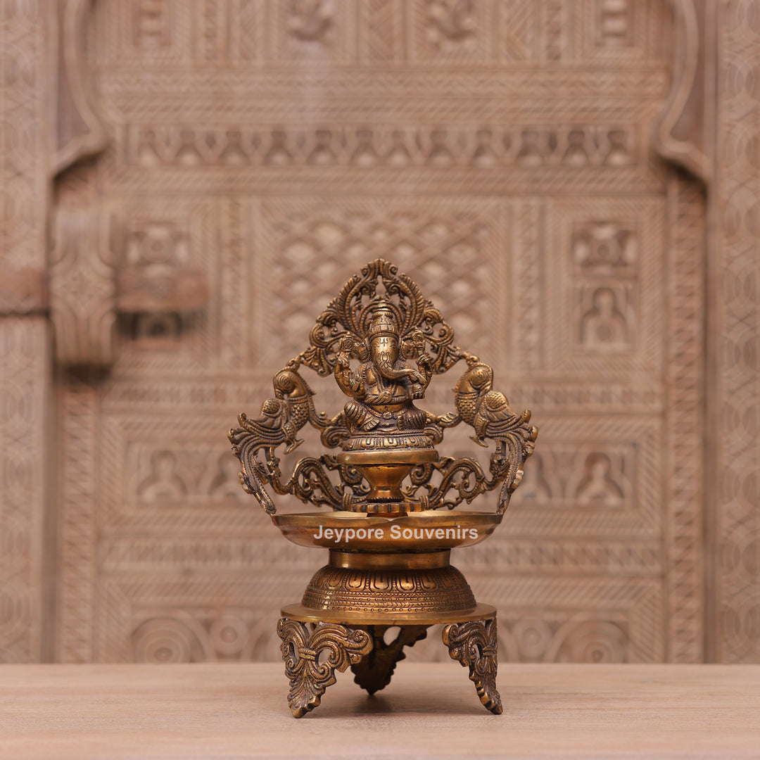 13" Handcrafted Brass Ganesha Urli Diya Lamp