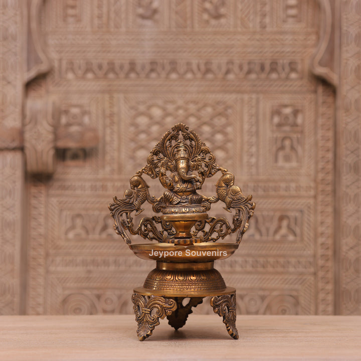 13" Handcrafted Brass Ganesha Urli Diya Lamp