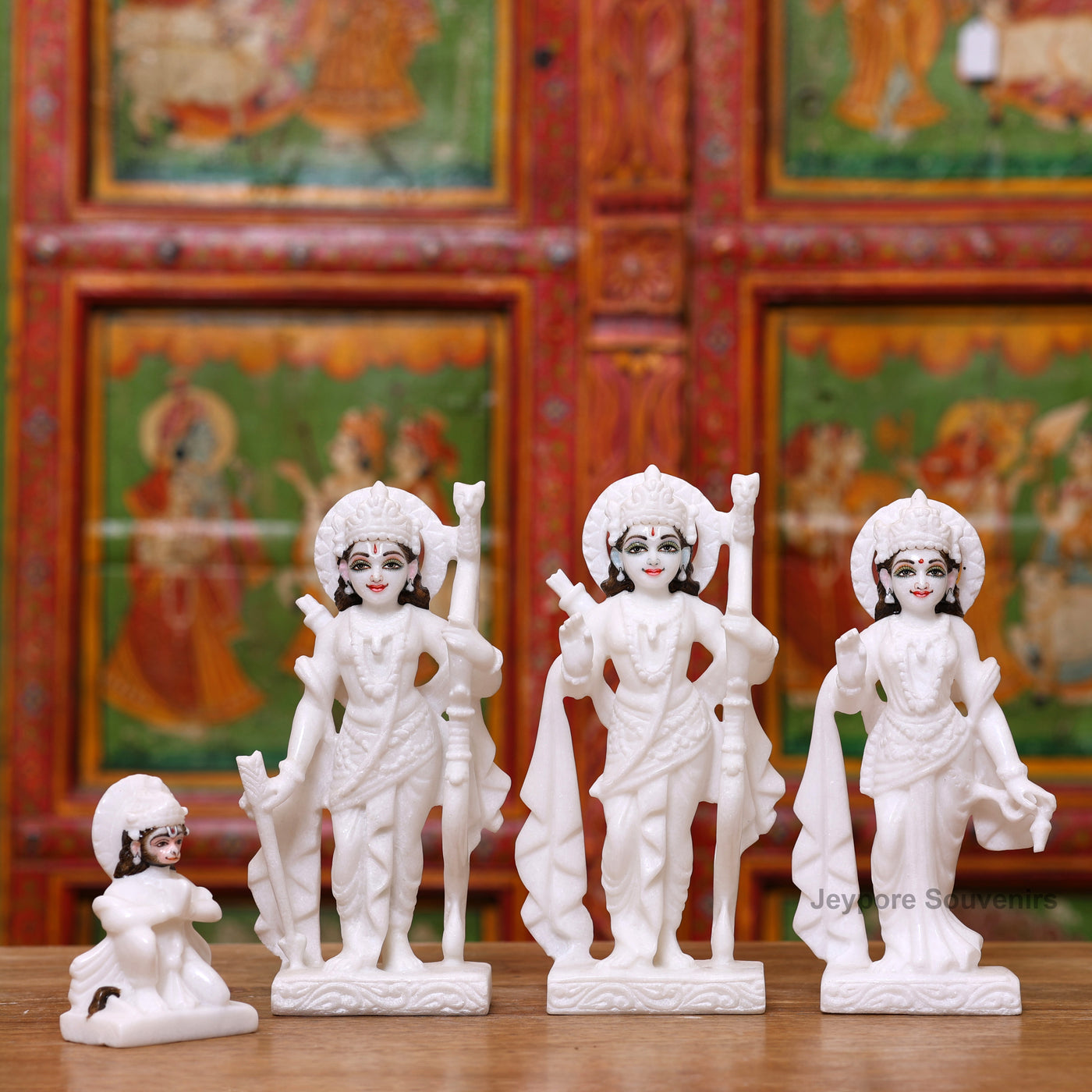 9" Pure White Marble Ram Darbar Idol Set | Ram, Sita, Lakshman And Hanuman Statues