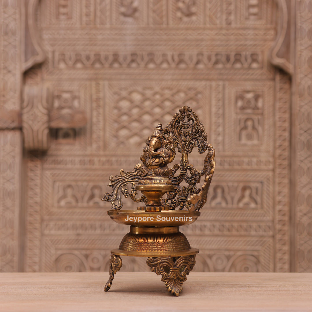 13" Handcrafted Brass Ganesha Urli Diya Lamp
