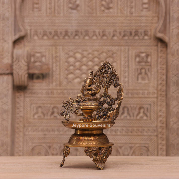 13" Handcrafted Brass Ganesha Urli Diya Lamp