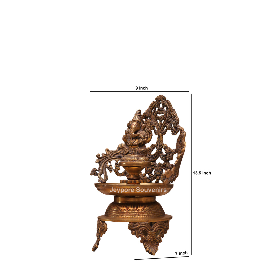 13" Handcrafted Brass Ganesha Urli Diya Lamp
