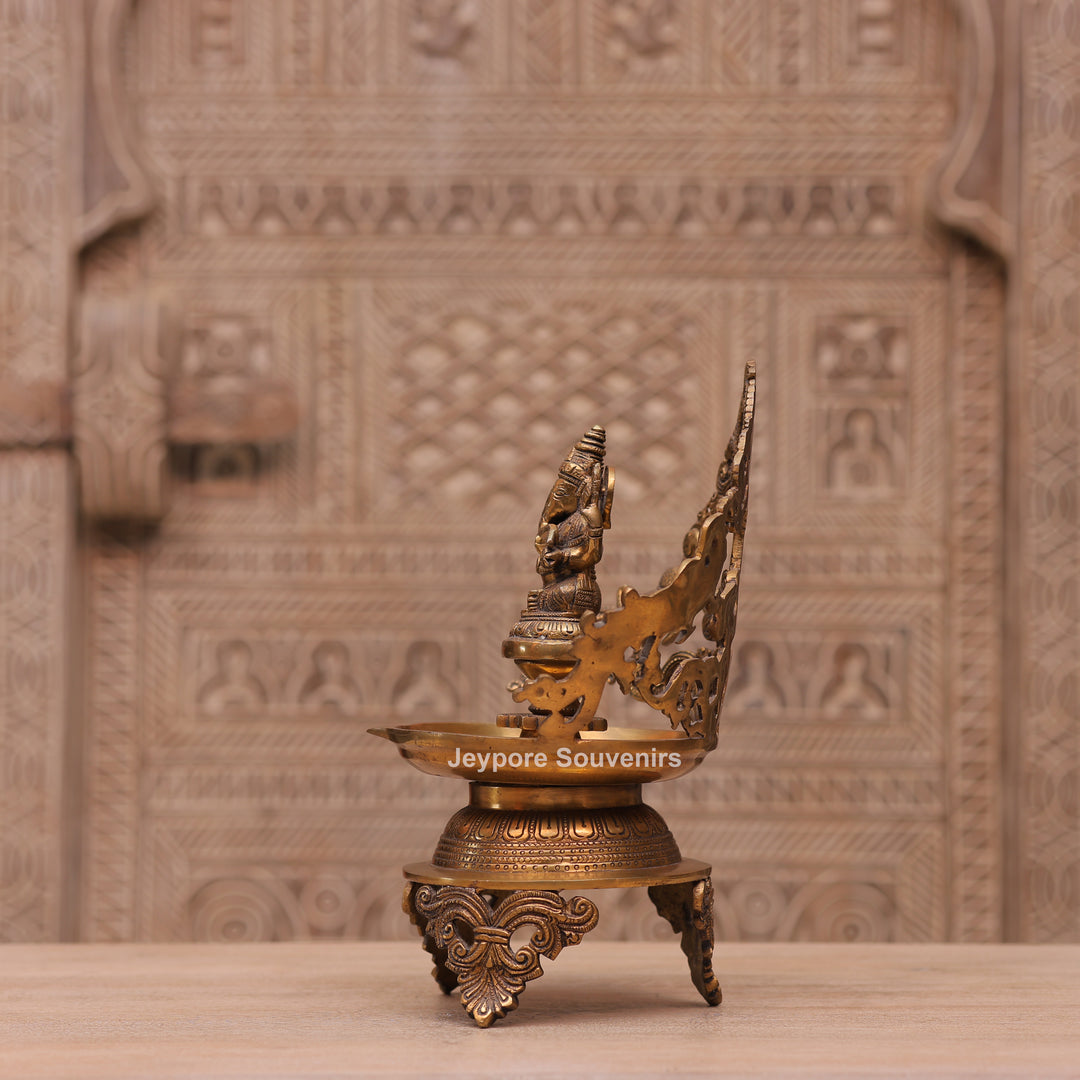 13" Handcrafted Brass Ganesha Urli Diya Lamp