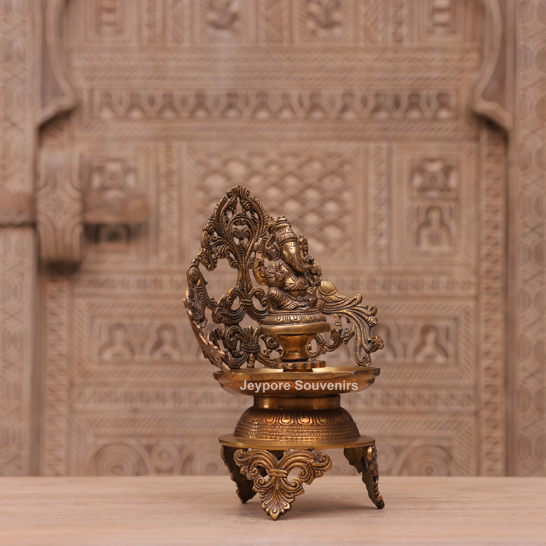 13" Handcrafted Brass Ganesha Urli Diya Lamp
