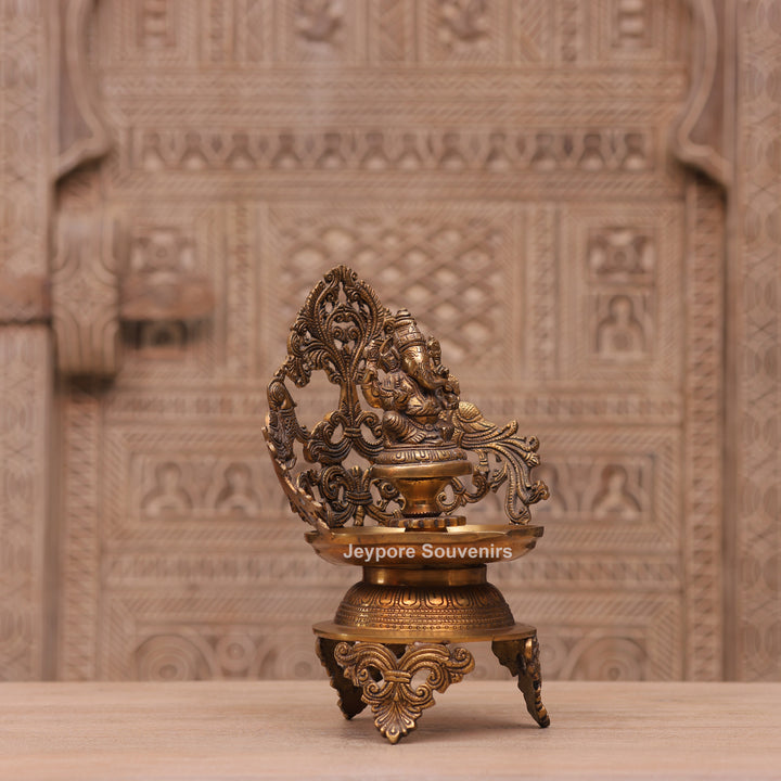 13" Handcrafted Brass Ganesha Urli Diya Lamp