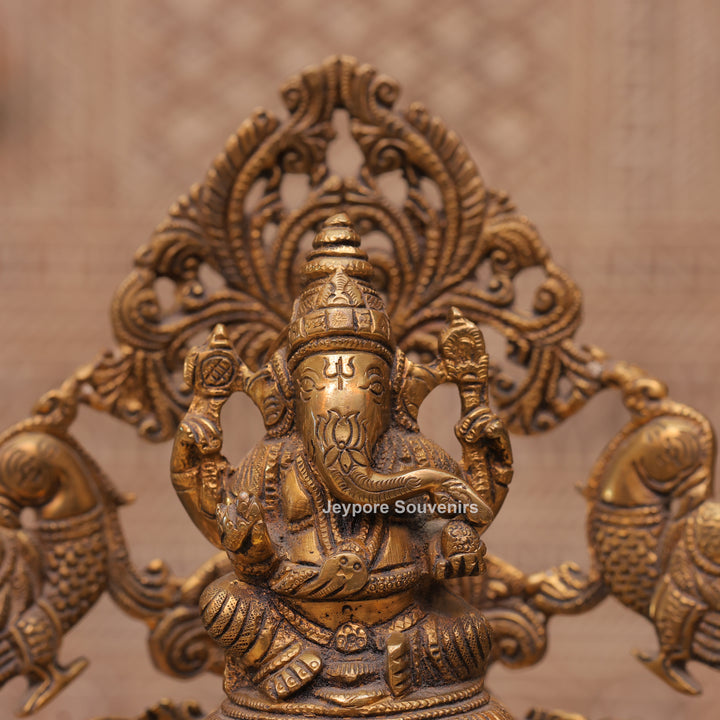 13" Handcrafted Brass Ganesha Urli Diya Lamp