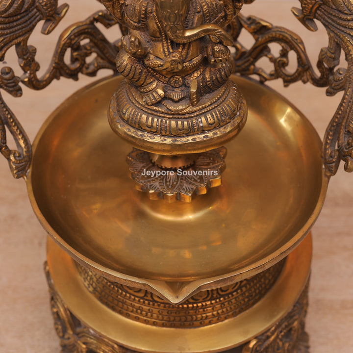 13" Handcrafted Brass Ganesha Urli Diya Lamp