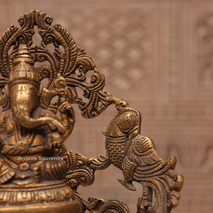 13" Handcrafted Brass Ganesha Urli Diya Lamp