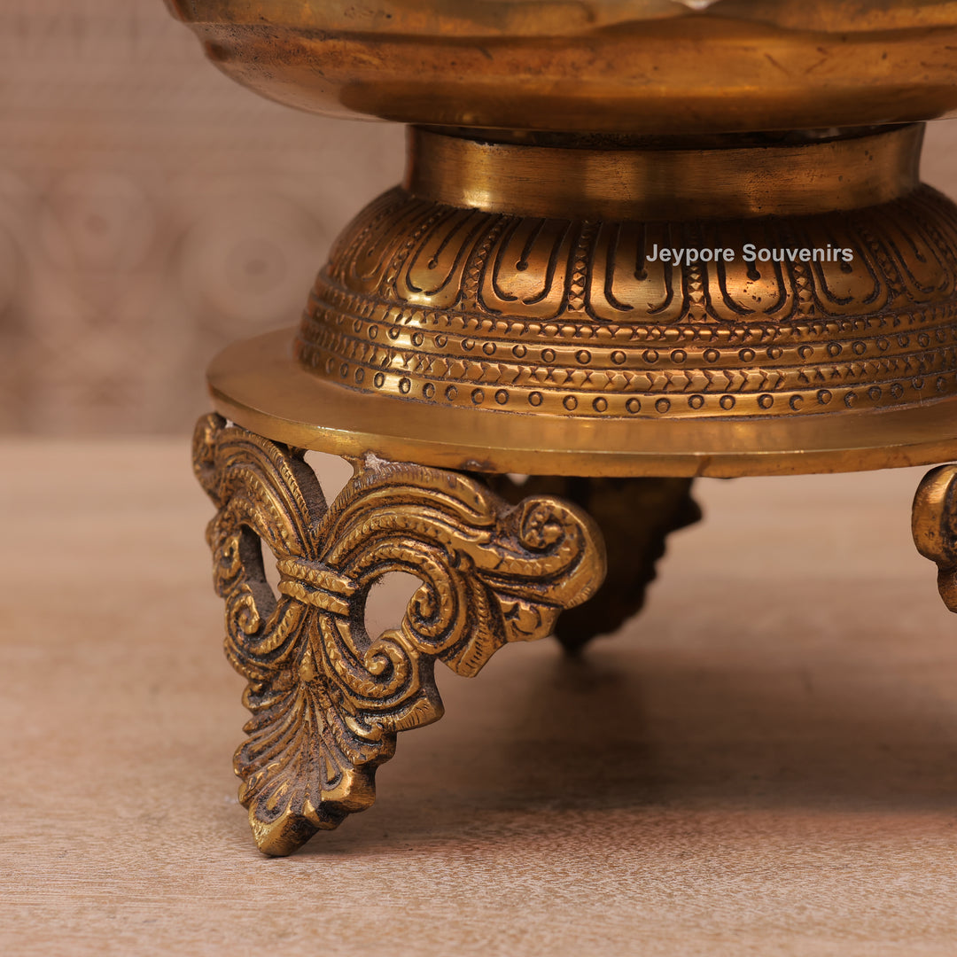 13" Handcrafted Brass Ganesha Urli Diya Lamp