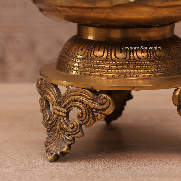 13" Handcrafted Brass Ganesha Urli Diya Lamp