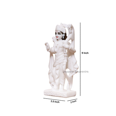 9" Pure White Marble Ram Darbar Idol Set | Ram, Sita, Lakshman And Hanuman Statues