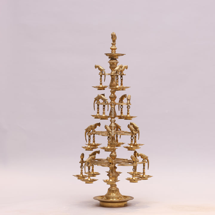 Handcrafted Brass Multilayer Designer Parrot Lamp (Ashtothira Deepam)