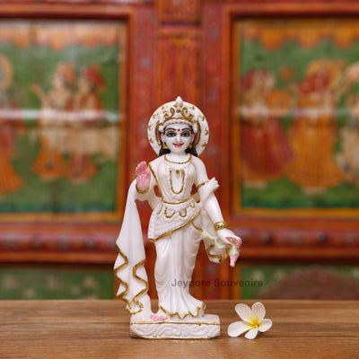 9" Pure White Marble Ram Darbar Idol Set with Real Gold Leaf Work