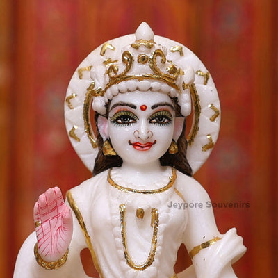 9" Pure White Marble Ram Darbar Idol Set with Real Gold Leaf Work