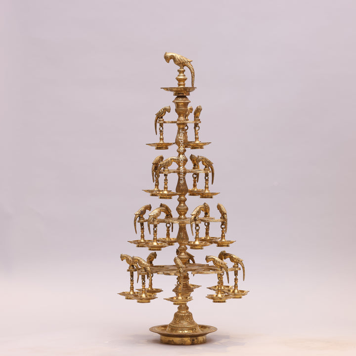 Handcrafted Brass Multilayer Designer Parrot Lamp (Ashtothira Deepam)