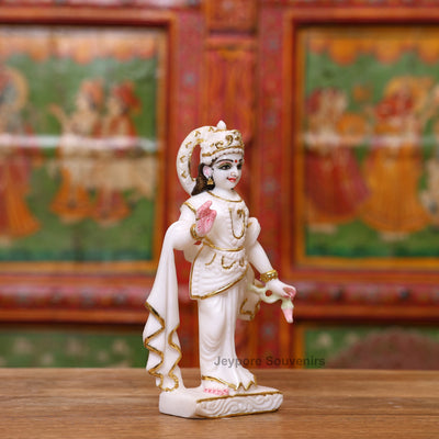 9" Pure White Marble Ram Darbar Idol Set with Real Gold Leaf Work