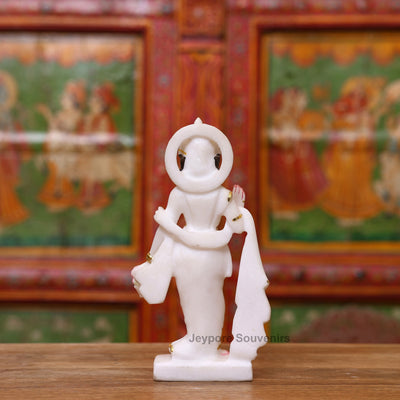 9" Pure White Marble Ram Darbar Idol Set with Real Gold Leaf Work