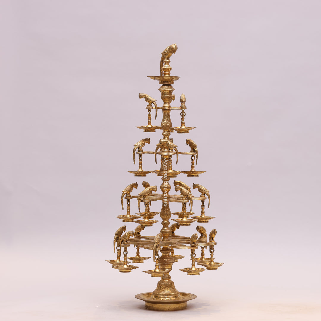 Handcrafted Brass Multilayer Designer Parrot Lamp (Ashtothira Deepam)