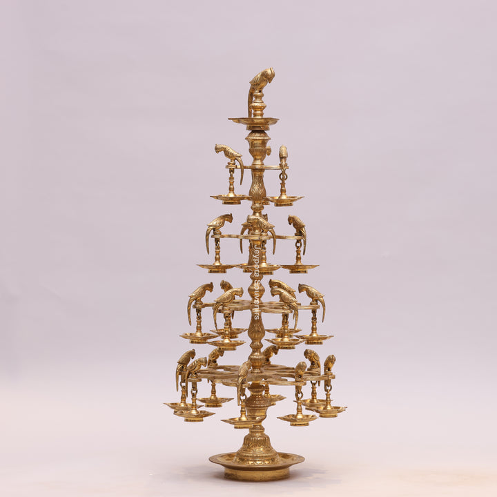 Handcrafted Brass Multilayer Designer Parrot Lamp (Ashtothira Deepam)