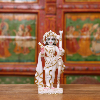 9" Pure White Marble Ram Darbar Idol Set with Real Gold Leaf Work