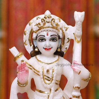 9" Pure White Marble Ram Darbar Idol Set with Real Gold Leaf Work