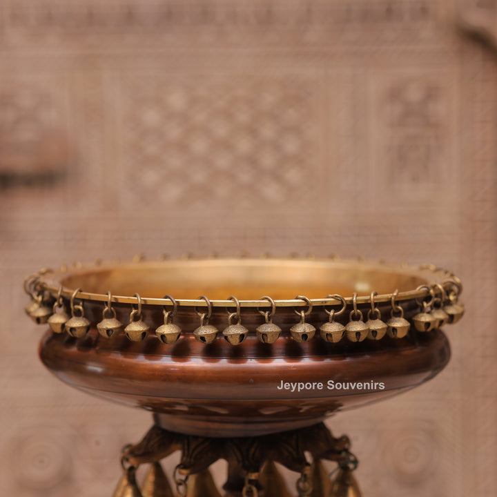 Handcrafted Brass Urli Bowl with Hanging Bells