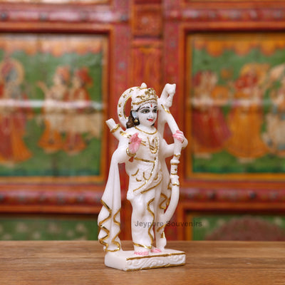 9" Pure White Marble Ram Darbar Idol Set with Real Gold Leaf Work