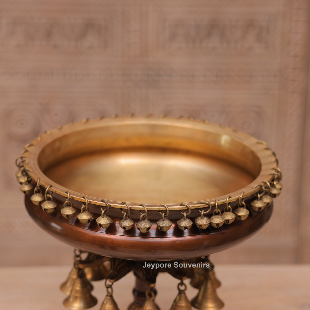 Handcrafted Brass Urli Bowl with Hanging Bells