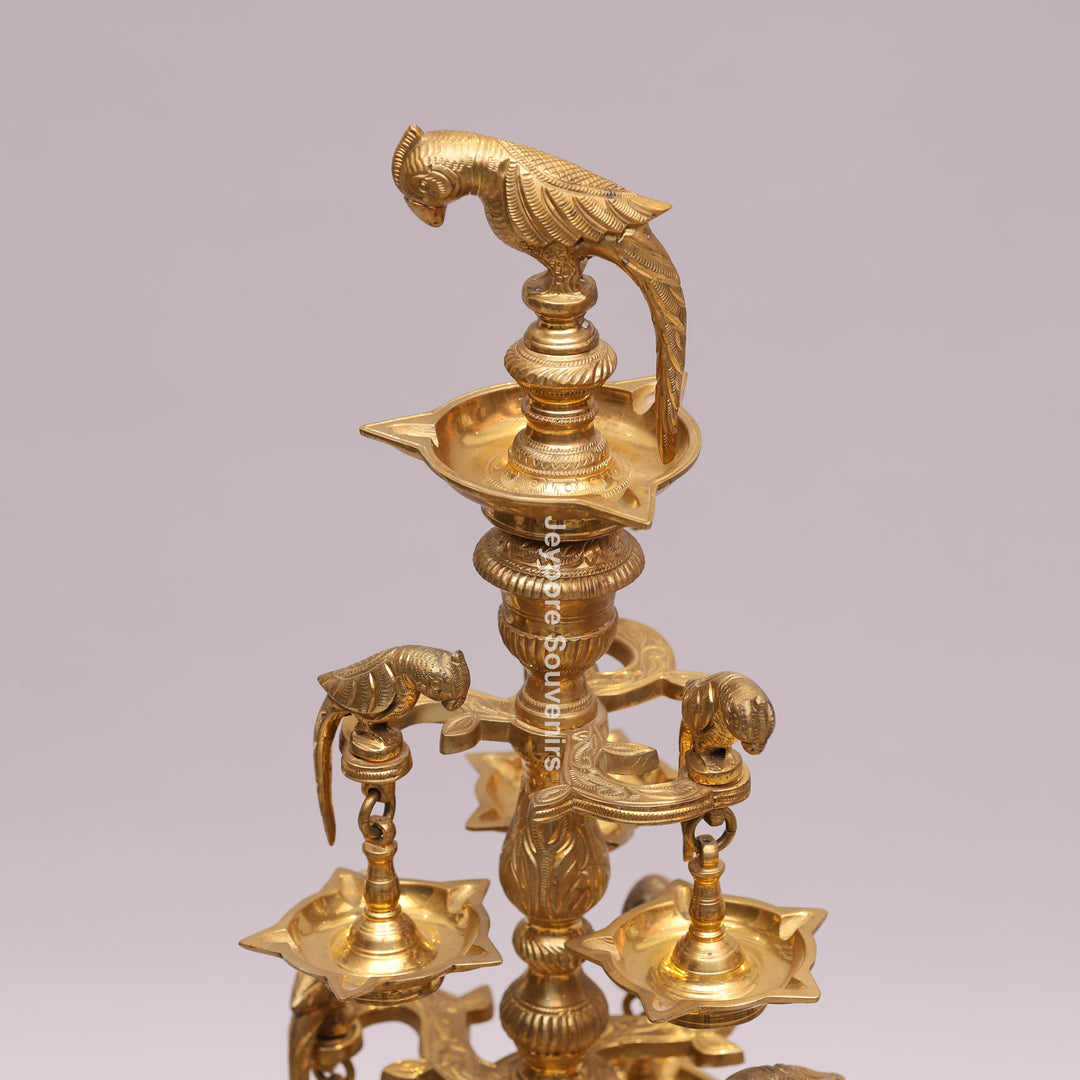 Handcrafted Brass Multilayer Designer Parrot Lamp (Ashtothira Deepam)