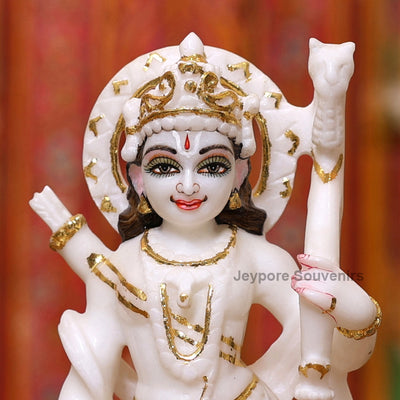 9" Pure White Marble Ram Darbar Idol Set with Real Gold Leaf Work