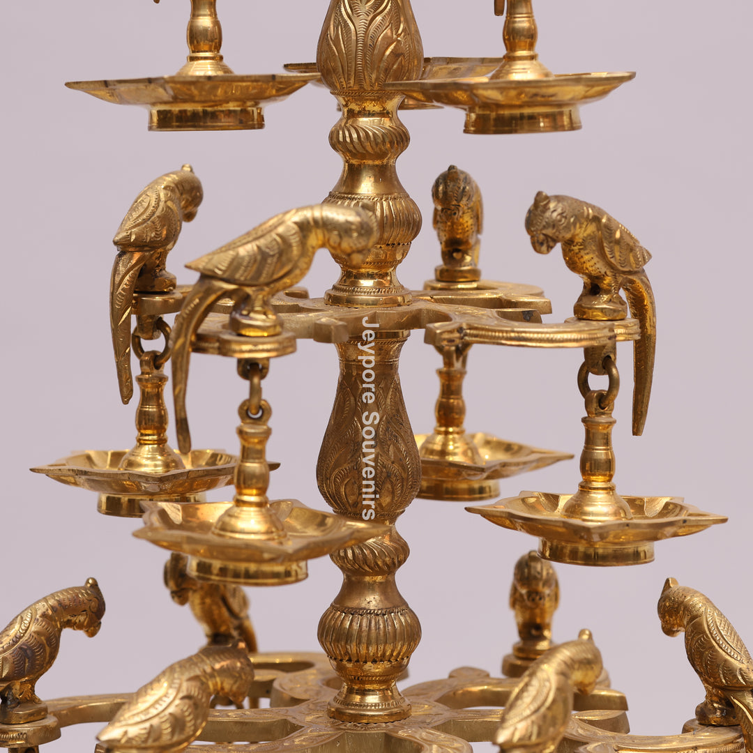 Handcrafted Brass Multilayer Designer Parrot Lamp (Ashtothira Deepam)
