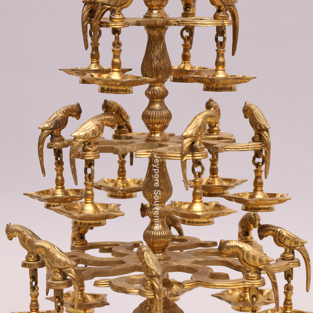 Handcrafted Brass Multilayer Designer Parrot Lamp (Ashtothira Deepam)