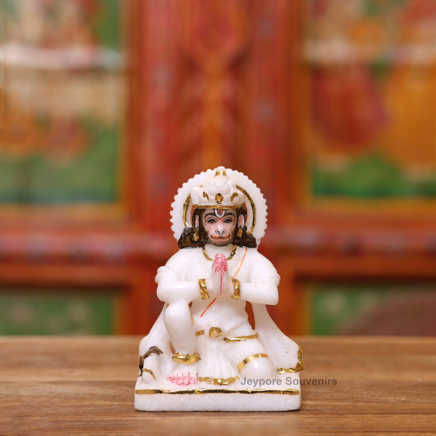 9" Pure White Marble Ram Darbar Idol Set with Real Gold Leaf Work