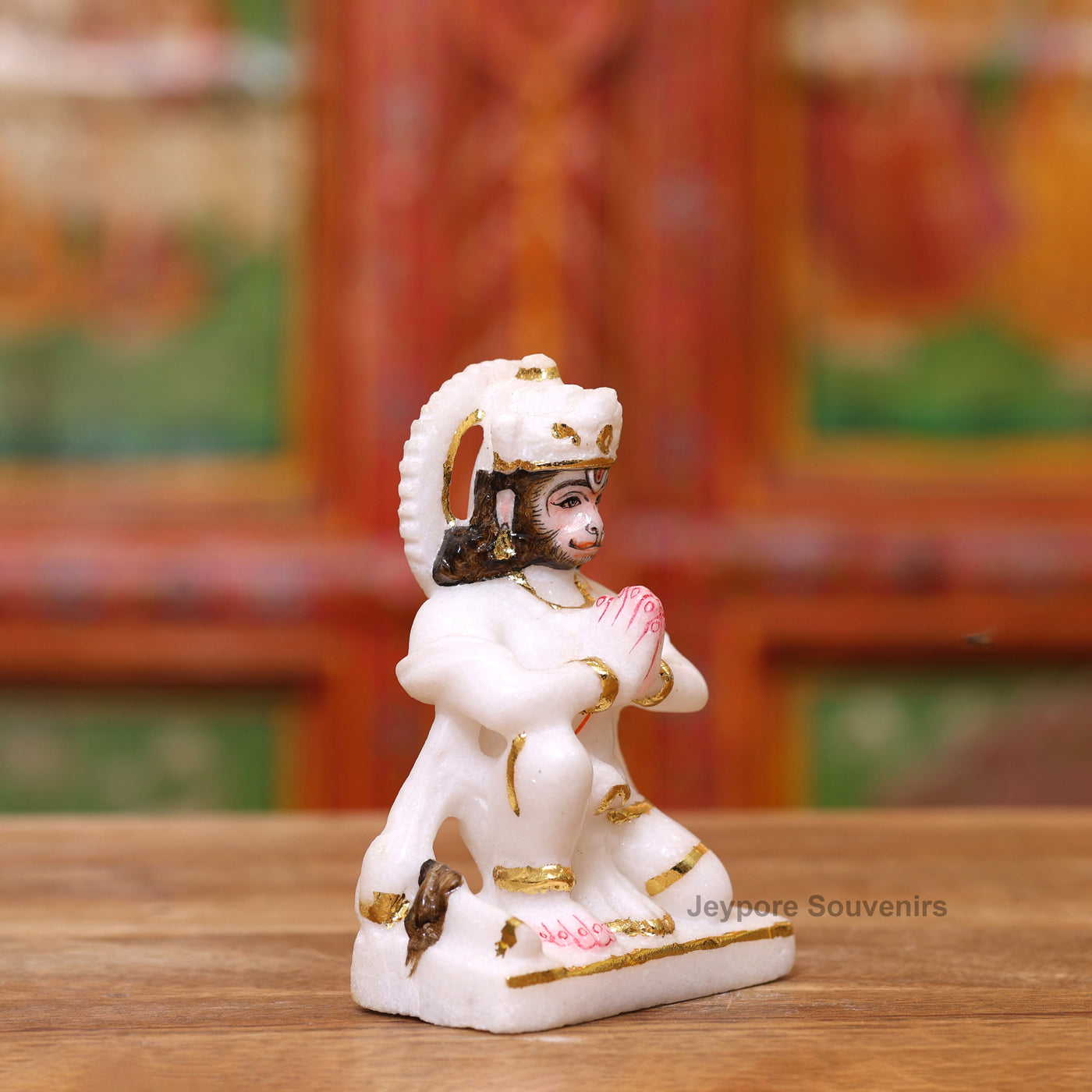 9" Pure White Marble Ram Darbar Idol Set with Real Gold Leaf Work