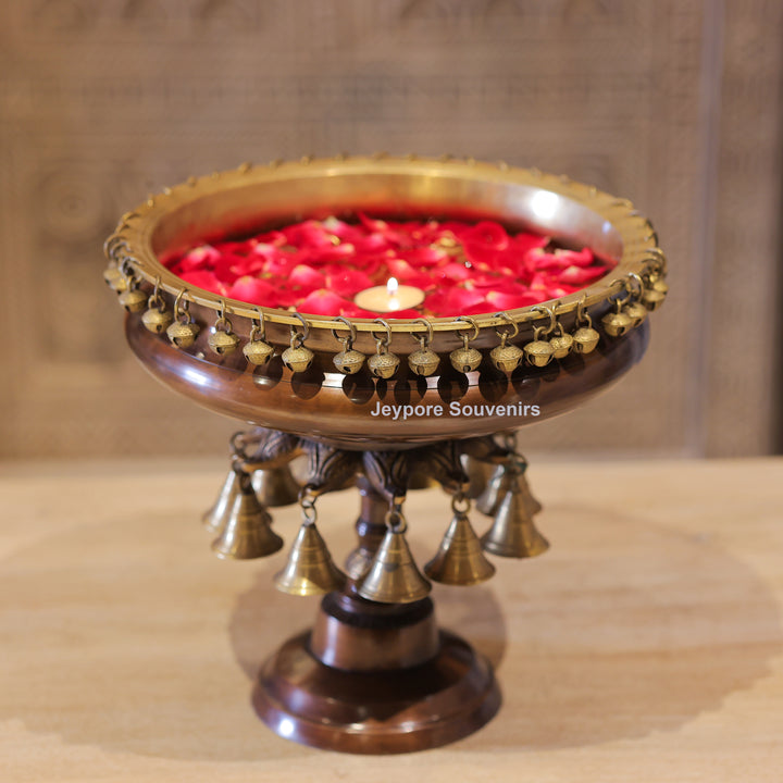 Handcrafted Brass Urli Bowl with Hanging Bells