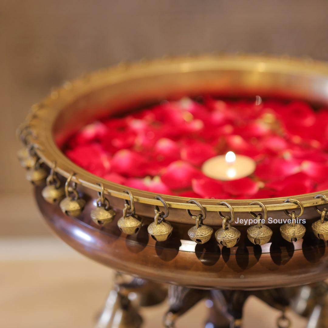 Handcrafted Brass Urli Bowl with Hanging Bells