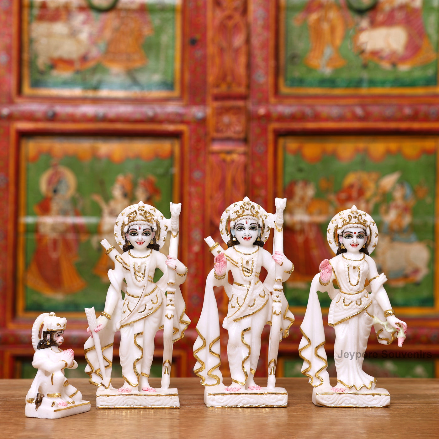 9" Pure White Marble Ram Darbar Idol Set with Real Gold Leaf Work