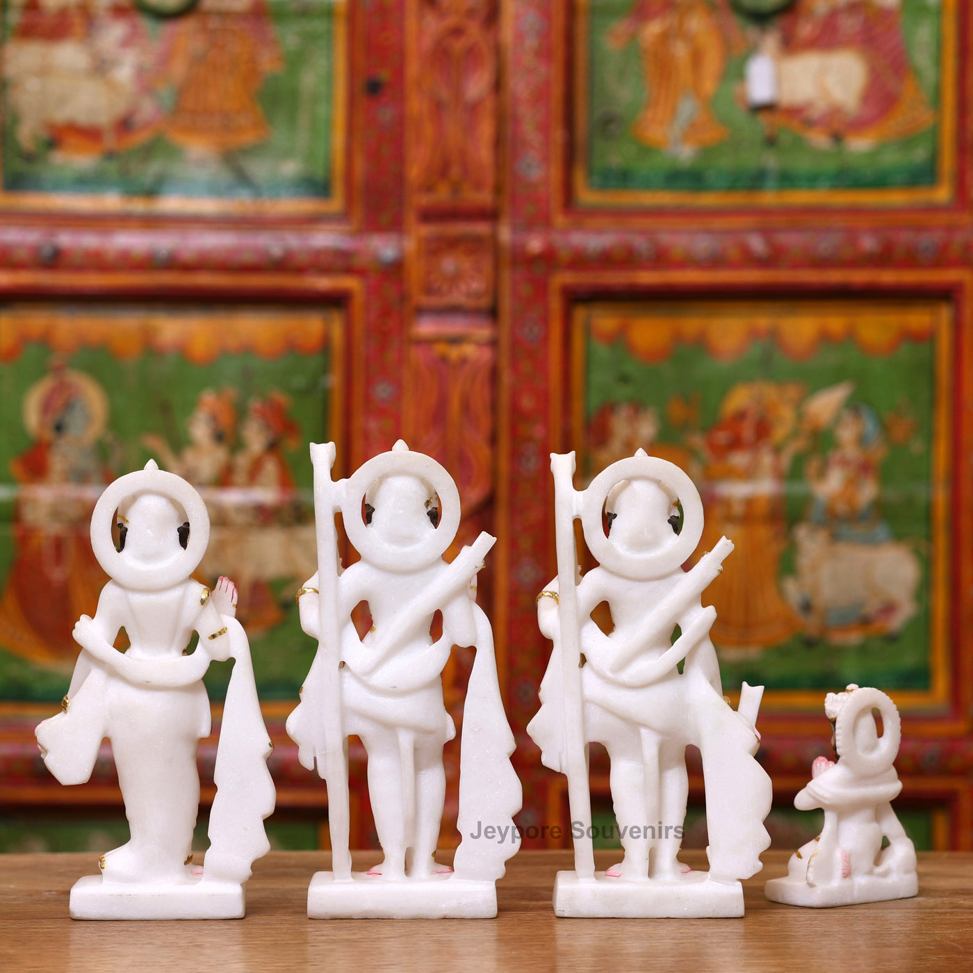 9" Pure White Marble Ram Darbar Idol Set with Real Gold Leaf Work