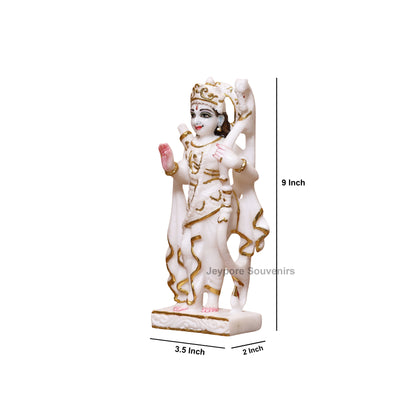 9" Pure White Marble Ram Darbar Idol Set with Real Gold Leaf Work