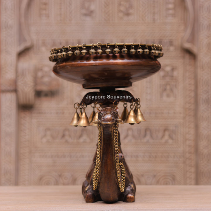 Handcrafted Brass Camel Urli Bowl with Hanging Bells
