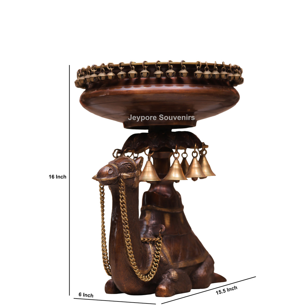 Handcrafted Brass Camel Urli Bowl with Hanging Bells