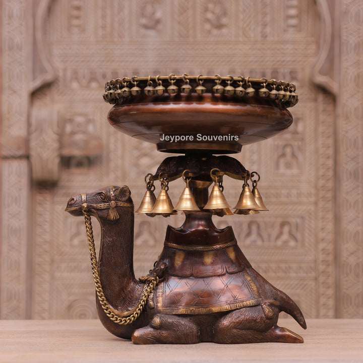 Handcrafted Brass Camel Urli Bowl with Hanging Bells