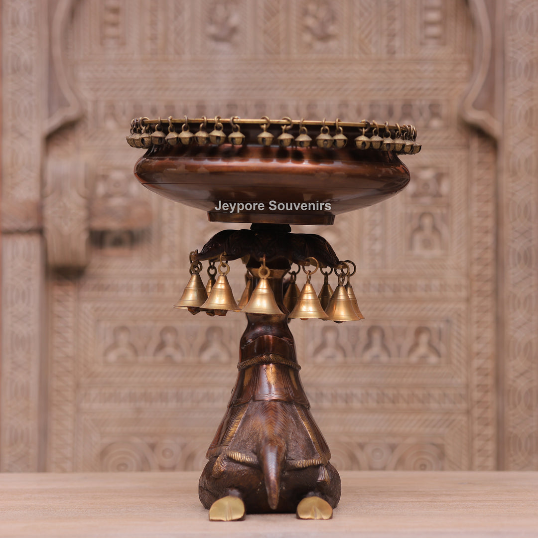 Handcrafted Brass Camel Urli Bowl with Hanging Bells